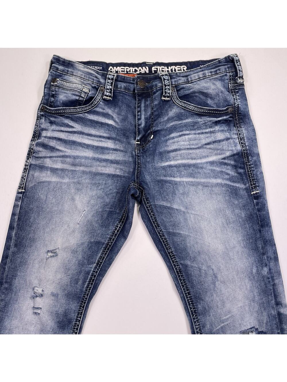 American Fighter Jeans Mens 36 (37x 31.5) SLIM STRAIGHT Embroidered Distressed